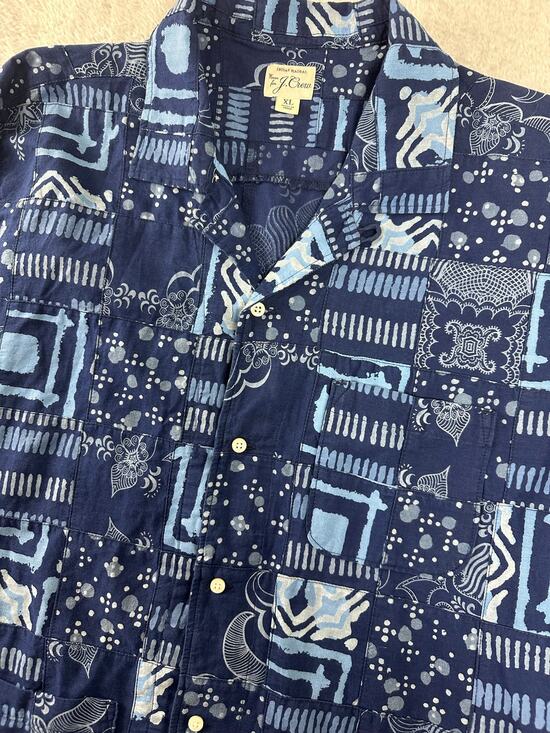 J. Crew Other - J.Crew Blue Indigo-dyed Indian Madras Patchwork Camp Loop Collar Shirt Men's XL